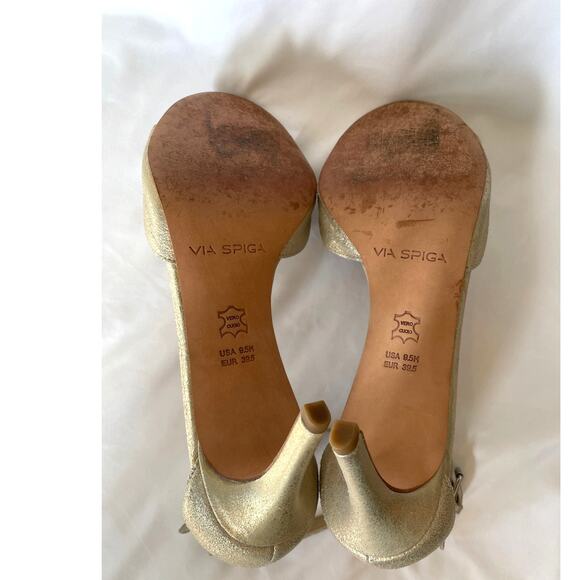 Via Spiga Idal Gold Platinum Champagne Sandal Heels, Formal, Wedding 9.5 - Picture 6 of 7